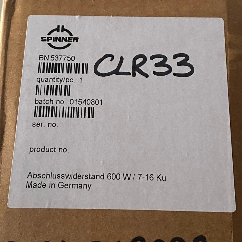 BN537750 Spinner Coaxial Dummy Load Termination 600W DC-860Mhz 7/16 NIB