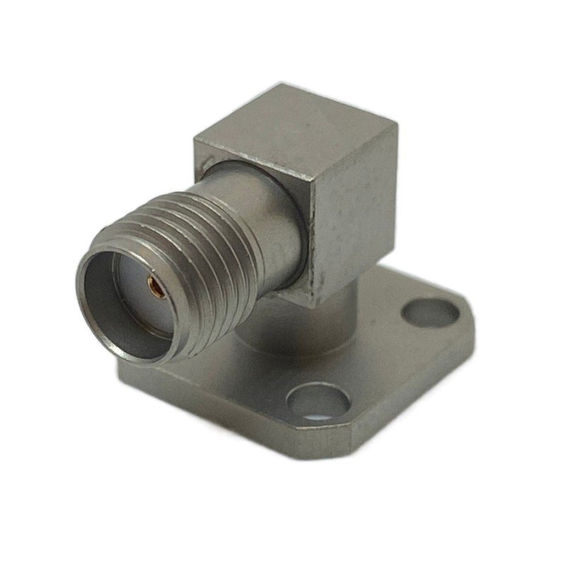 SX089104X Amphenol SMA (F) 4-Hole Solderless Panel Mount Right Angle Connector