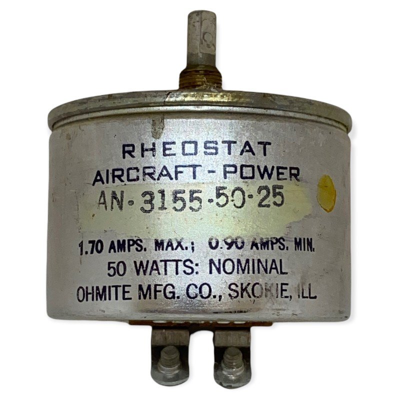 AN-3155-50-25 Precision Aircraft Rheostat 50W 25Ohms OHMITE