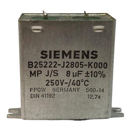 8uF 250V 250Vdc 10% Capacitor B25222-J2805-K000 Siemens 50x45mm