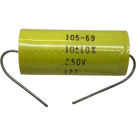 10UF 200V 10% AXIAL METALLIZED POLYESTER AUDIO CAPACITOR 105-69 45x20mm
