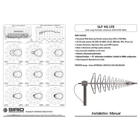 SLP4G-LTE SIRIO Log Periodic Antenna Linear Vertical or Horizontal 698-2700MHz 10W 11db 2112001.00