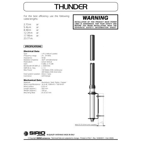 THUNDER SIRIO Tunable Base Station Antenna 1/4 λ 2107902.00