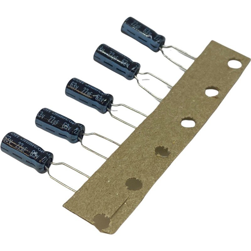 22uF 63V Radial Electrolytic Capacitor Jamicon 12x5.25mm Qty:5