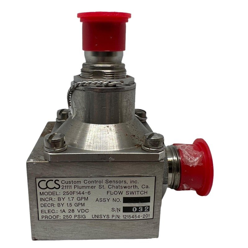 250F144-6 1215454-201 CCS Flow Switch 250PSIG 28V Incr:1.7GPM Decr:1.5GPM
