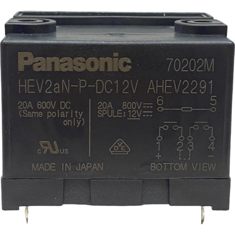 HEV2AN-P-DC12V Panasonic DPST Power Relay 12Vdc 20A