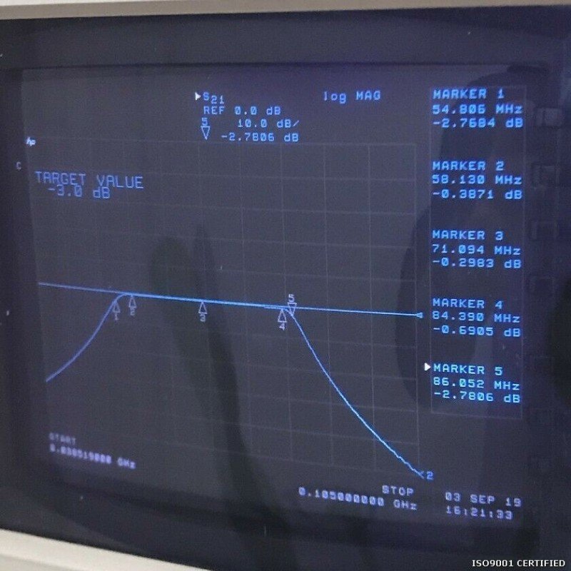 70MHZ 55-85MHZ BAND PASS FILTER SMA TEXSCAN 5BD70/30-3-CC