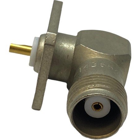 R143654000 Radiall TNC Right Angle Jack Receptacle Square Flange With Solder Pot Contact