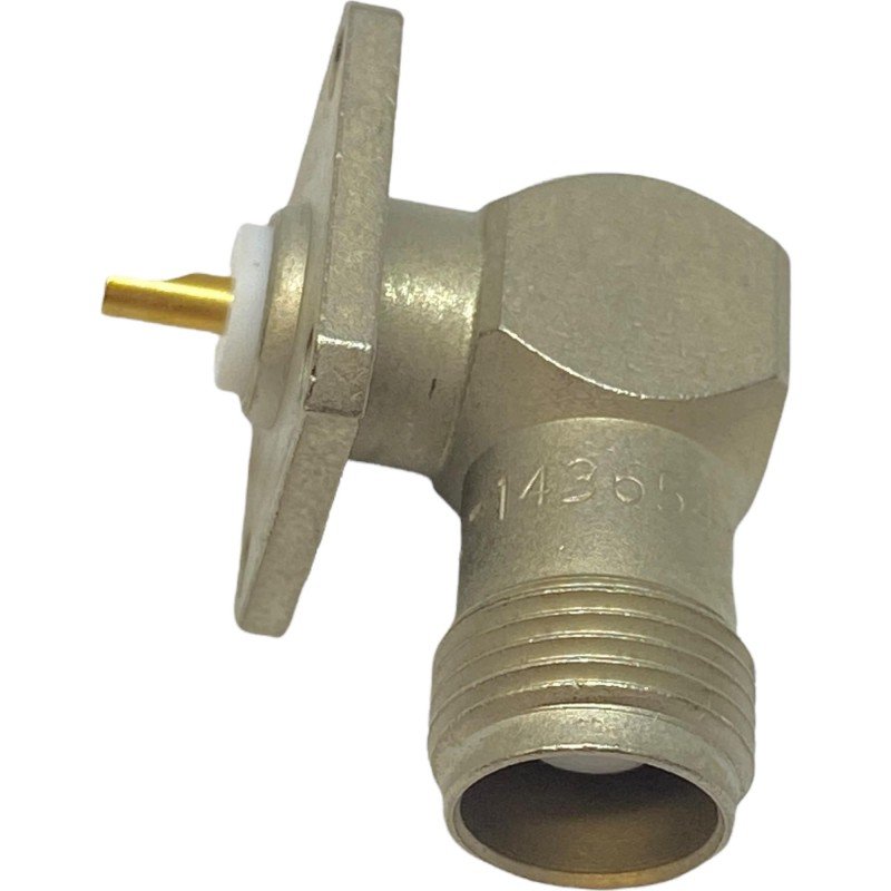 R143654000 Radiall TNC Right Angle Jack Receptacle Square Flange With Solder Pot Contact