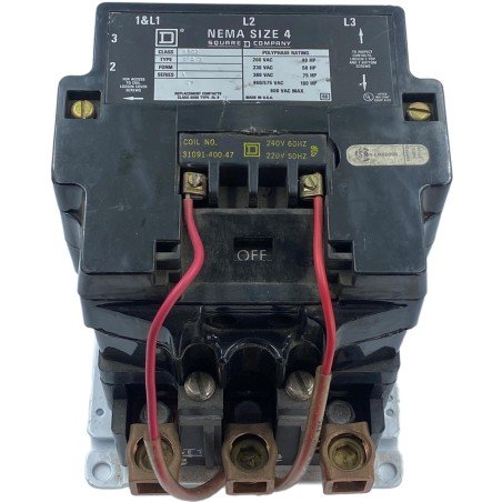 8502SF02 Square D Nema Size 4 Magnetic Motor Starter Contactor 31091-400-47