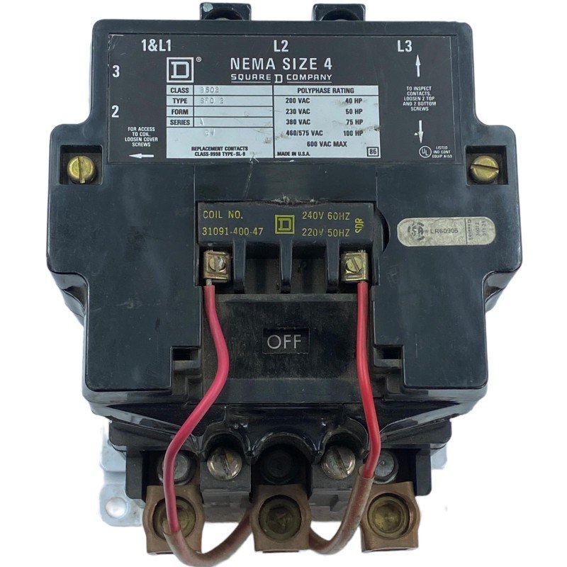 8502SF02 Square D Nema Size 4 Magnetic Motor Starter Contactor 31091-400-47