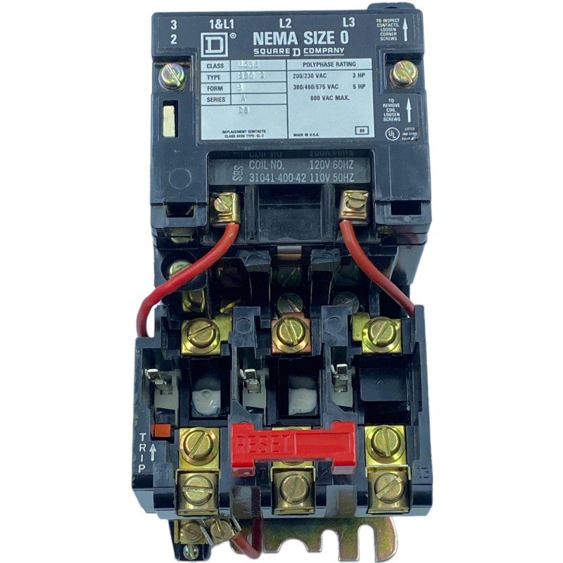 8536 SBO-2 Square D Nema Size 0 AC Magnetic Contactor Motor Starter