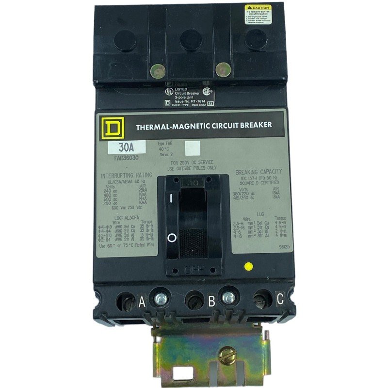 FAB36030 Square D Thermal Magnetic Circuit Breaker 600V 30A 5925-01-122-6602