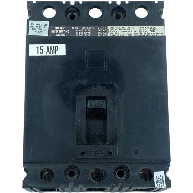 FAL36015 Square D 3 Pole Circuit Breaker 15A 600V