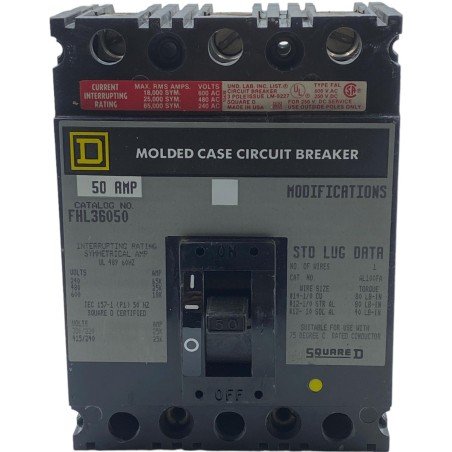 FHL36050 Square D 3 Pole Molded Case Circuit Breaker 50A
