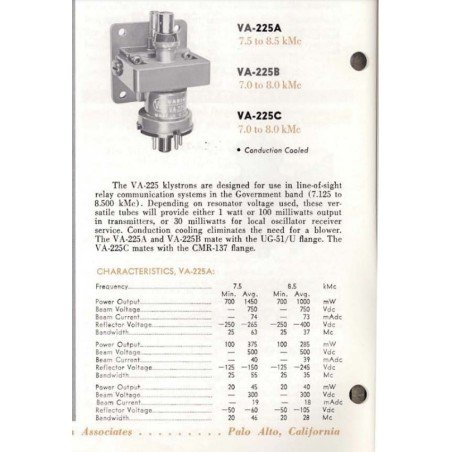 VA225A VA-225A 5960-00-766-1955 VARIAN ELECTRON TUBE KLYSTRON