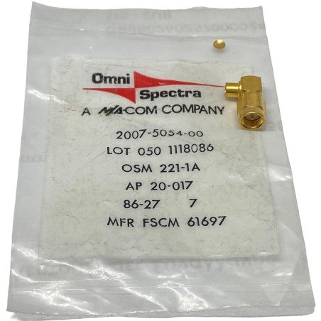 2007-5054-00 Omni Spectra Coaxial Connector Right Angle SMA (m) For RG402 Cable 18GHz