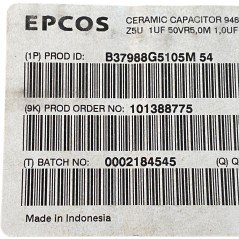 1uF 50V 20% Radial Ceramic Capacitor B37988G5105M Epcos Qty:5
