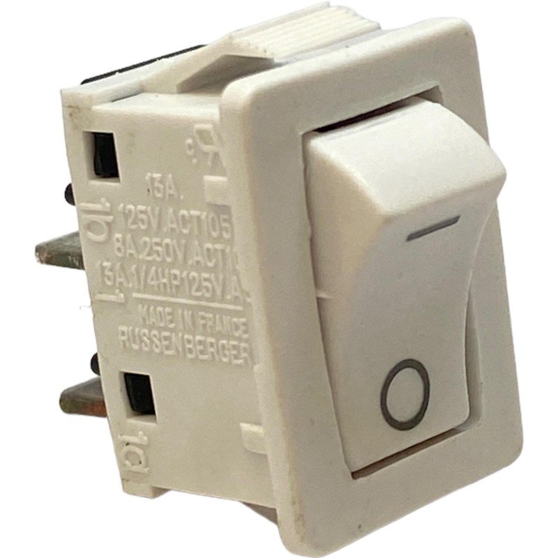 SPST Russenburger White Rocker Switch On-Off 15A/125Vac 8A/250Vac