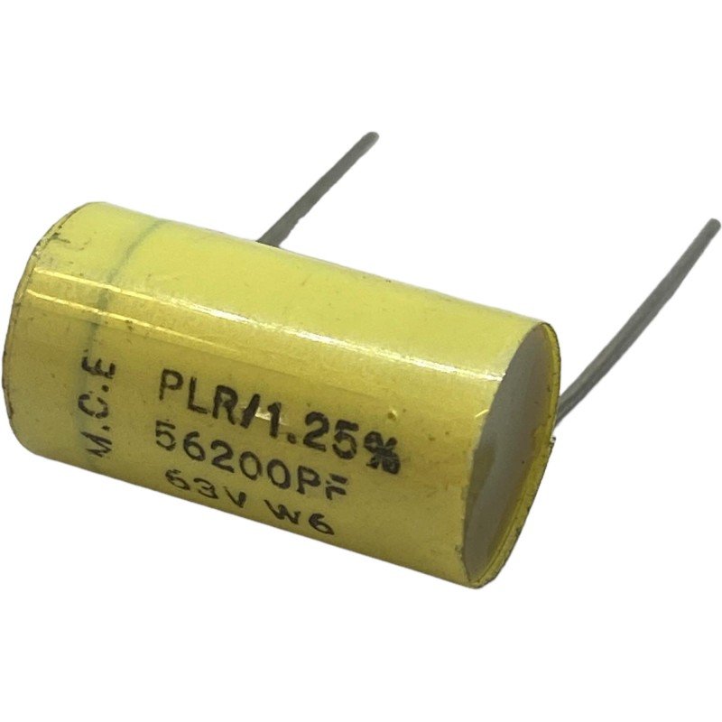 56.2nF 56200pF 63V 1.25% Radial Film Capacitor PLR MCE 23.25x12.5mm