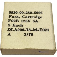 F02B Mil Spec Cartridge Fuse 125V/5A 5920-00-280-5066 Qty:5
