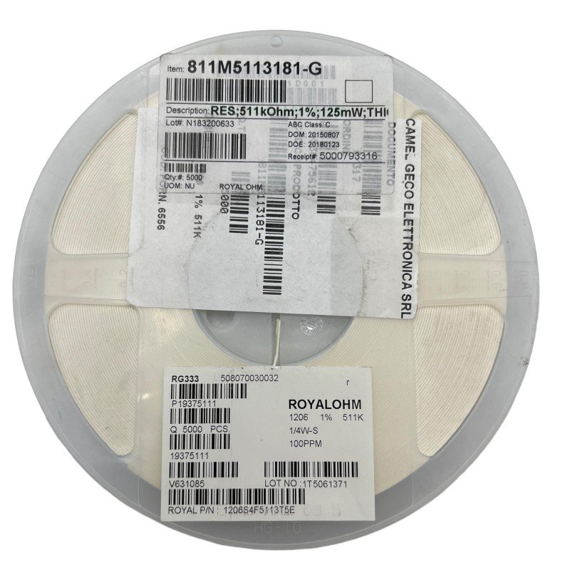 1206S4F5113T5E Royalohm Thick Film Resistors SMD 1206 1/4W 1% 511K QTY:5000