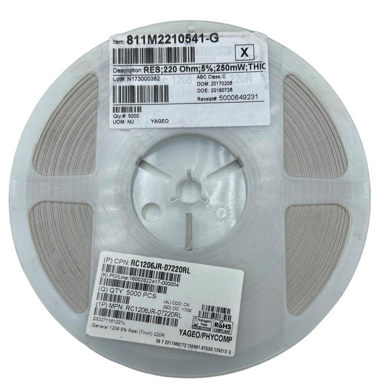 RC1206JR-07220RL Yageo /Phycomp SMD Chip Resistor 220R 1206 5% 250mW