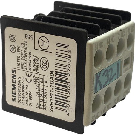 3RA1911-1GA04 Siemens Auxiliary Contact Block With 4NC Contacts
