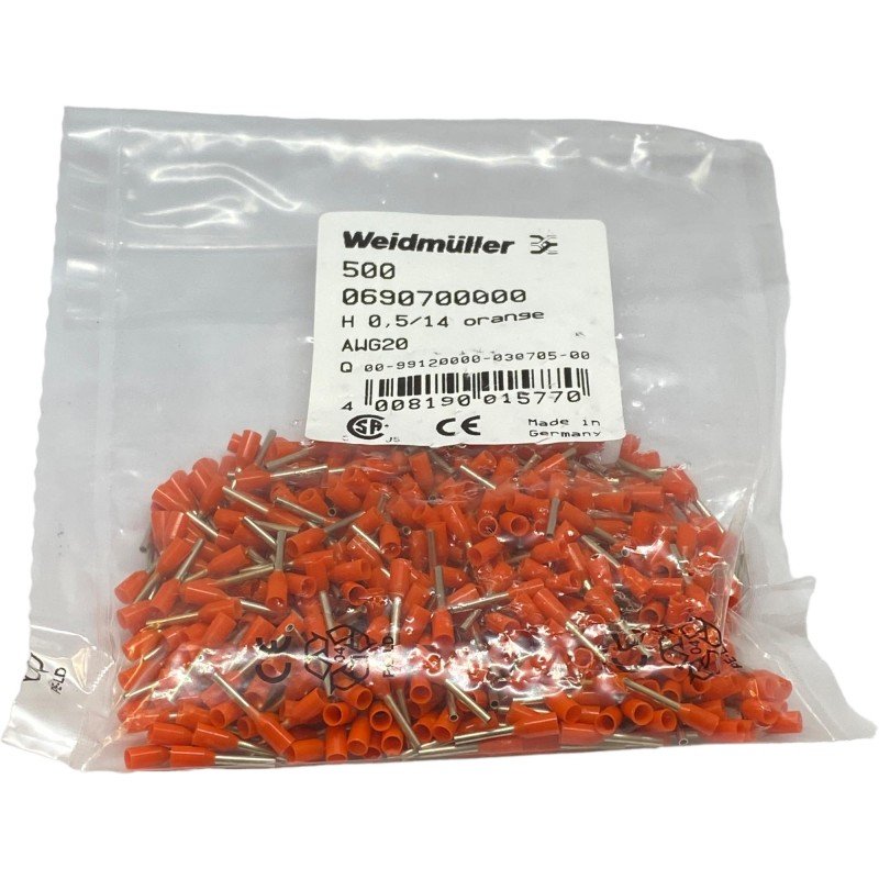 0690700000 Weidmuller Orange Wire End Ferrules H0.5/14 AWG20