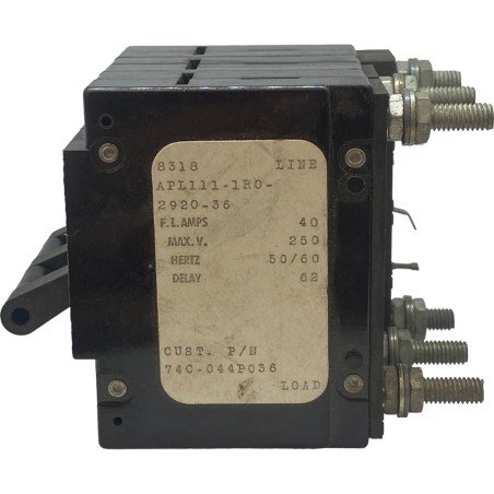 APL111-1R0-2920-36  Airpax 3 Pole Circuit Breaker 40A/250V 50-60Hz 74C-044P036