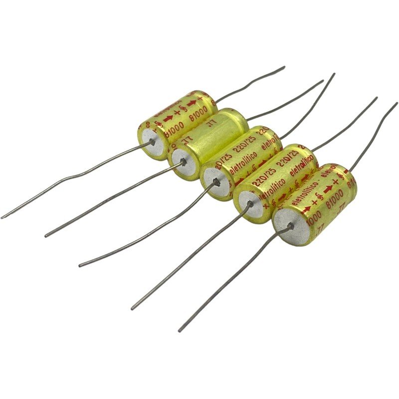 220UF 25V Axial Electrolytic Capacitor Siemens 20x10mm Qty:5