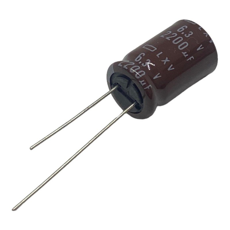 2200uF 6.3V Radial Electrolytic Capacitor LXV Nippon 105C 21x13mm
