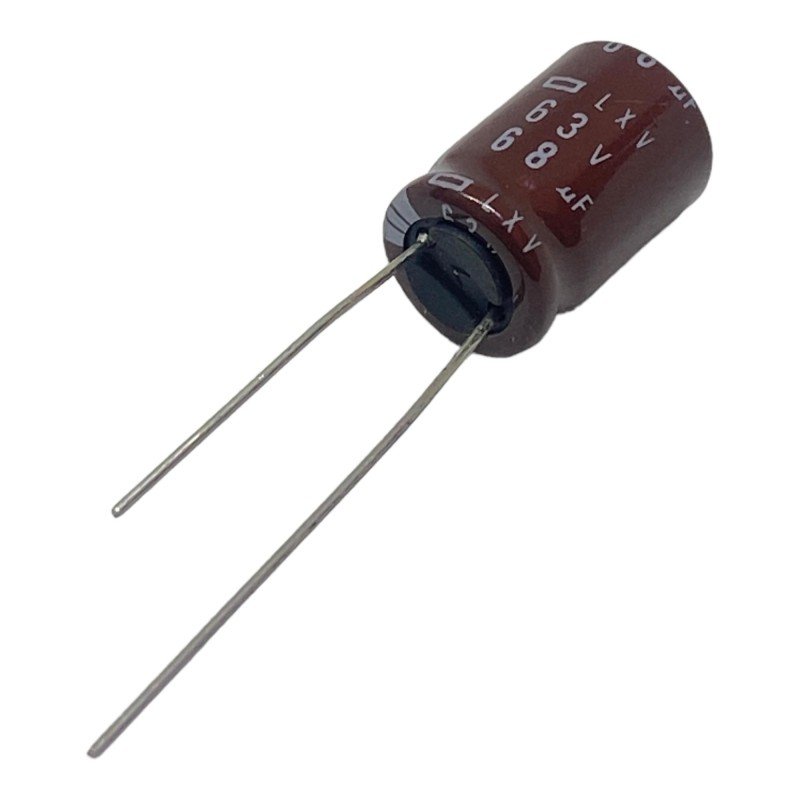 68uF 63V Radial Electrolytic Capacitor LXV Nippon 105C 16x10mm