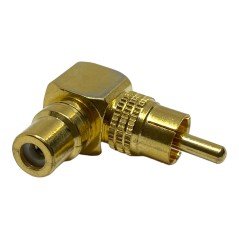 RCA (M) To RCA (F) Right Angle Gold Plated Audio Connector Adapter