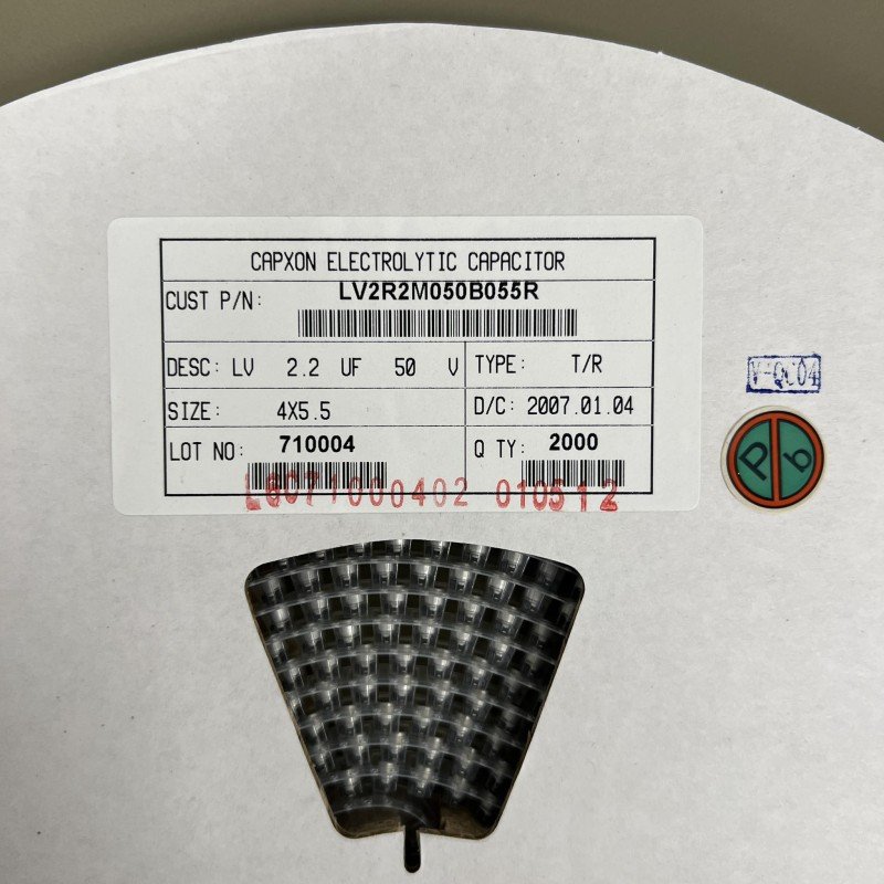 Electrolytic Capacitor 2.2uF 50V 4x5.5 T/R Capxon LV2R2M050B055R [QTY:2000]