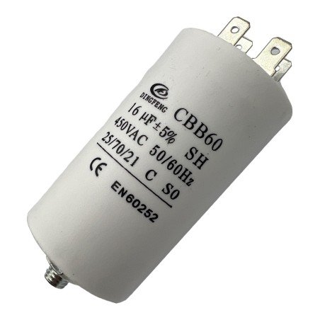 Capacitor Motor Run Faston 16uf 450Vac 5% CBB60
