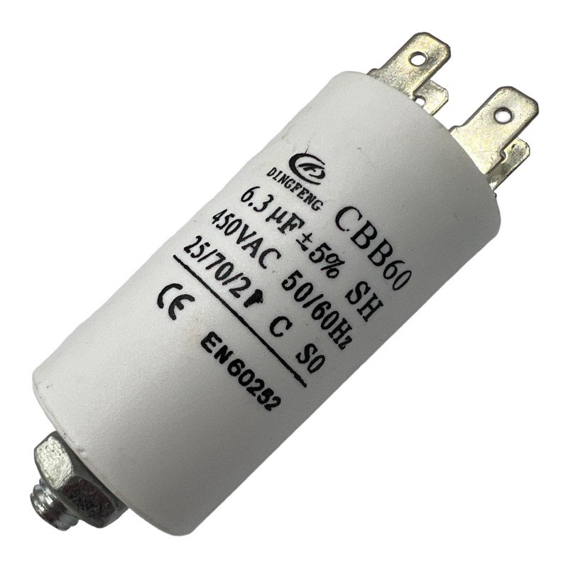 Capacitor Motor Run Faston 6.3uf 450Vac 5% CBB60