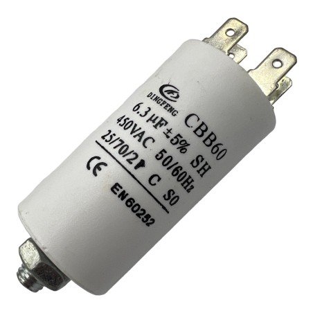 Capacitor Motor Run Faston 6.3uf 450Vac 5% CBB60