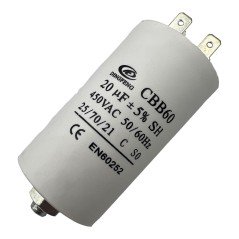 Capacitor Motor Run Faston 20uf 450Vac 5% CBB60