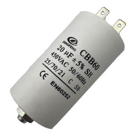 Capacitor Motor Run Faston 20uf 450Vac 5% CBB60