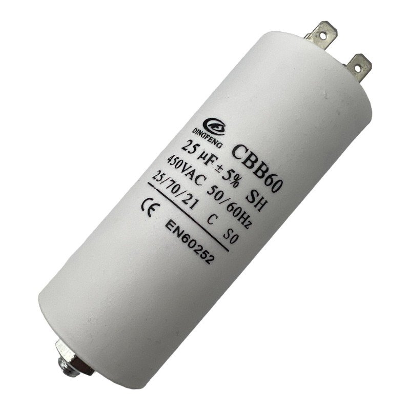 Capacitor Motor Run Faston 25uf 450Vac 5% CBB60