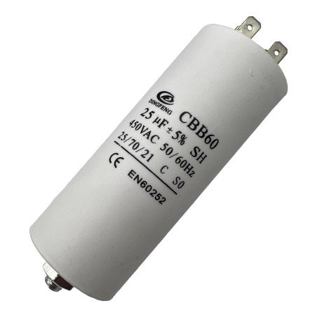 Capacitor Motor Run Faston 25uf 450Vac 5% CBB60