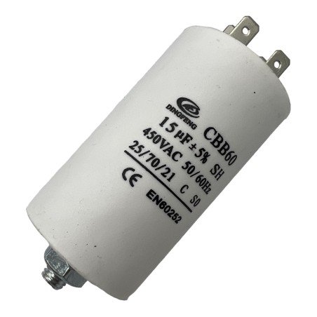 Capacitor Motor Run Faston 15uf 450Vac 5% CBB60