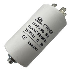 Capacitor Motor Run Faston 18uf 450Vac 5% CBB60