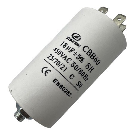 Capacitor Motor Run Faston 18uf 450Vac 5% CBB60