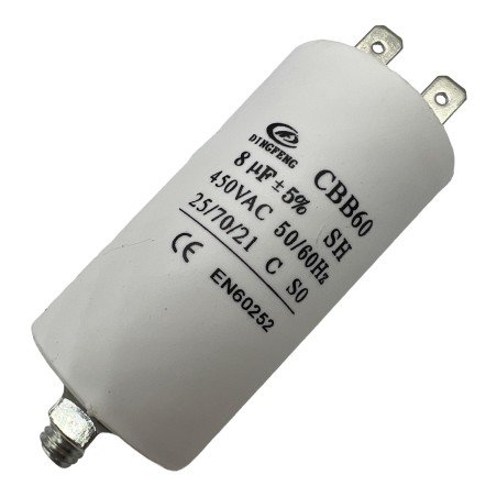 Capacitor Motor Run Faston 8uf 450Vac 5% CBB60