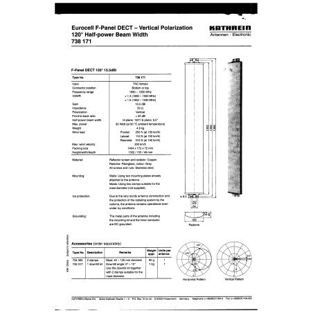 738171 Kathrein Dect F Panel Antenna 1880-1930Mhz 120Degree 15.5dbi