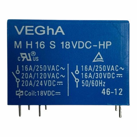 MH16S18VDC-HP Vegha Relay 18Vdc 16-20A 21/250VAC DPST