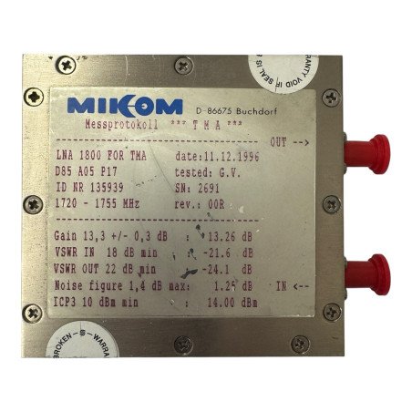 Mikom LNA1800 for TMA Low Noise RF Amplifier 1720-1755Mhz SMA Gain 13db