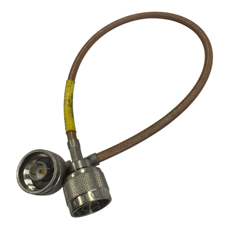 Huber Suhner Coaxial Cable RF Assembly RG142 N Type Male to 90° 36cm